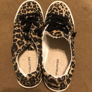 Leopard print sneakers.